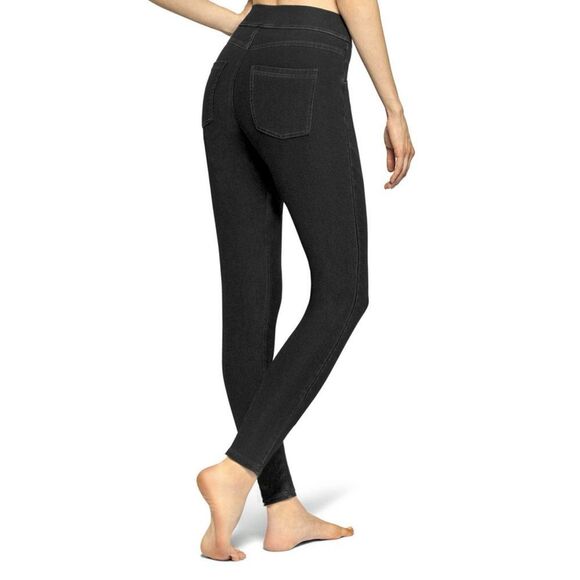HUE Black Denim Leggings Wide Waistband — Size 4-6 - Picture 2 of 9